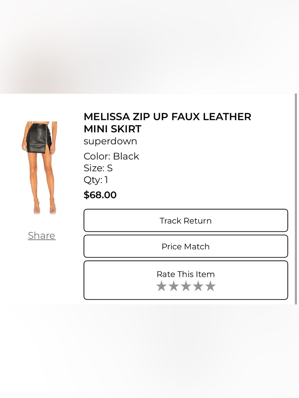 superdown Black Faux Leather Mini Skirt with Front Zip - Picture 4 of 4